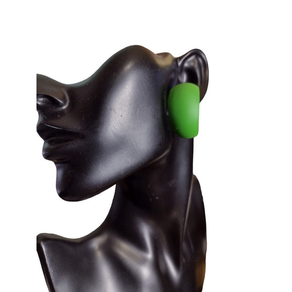 Kelly Green Hoops Earrings Powder Coated Long Wear Attached Back HYPOALLERGENIC - Picture 1 of 5